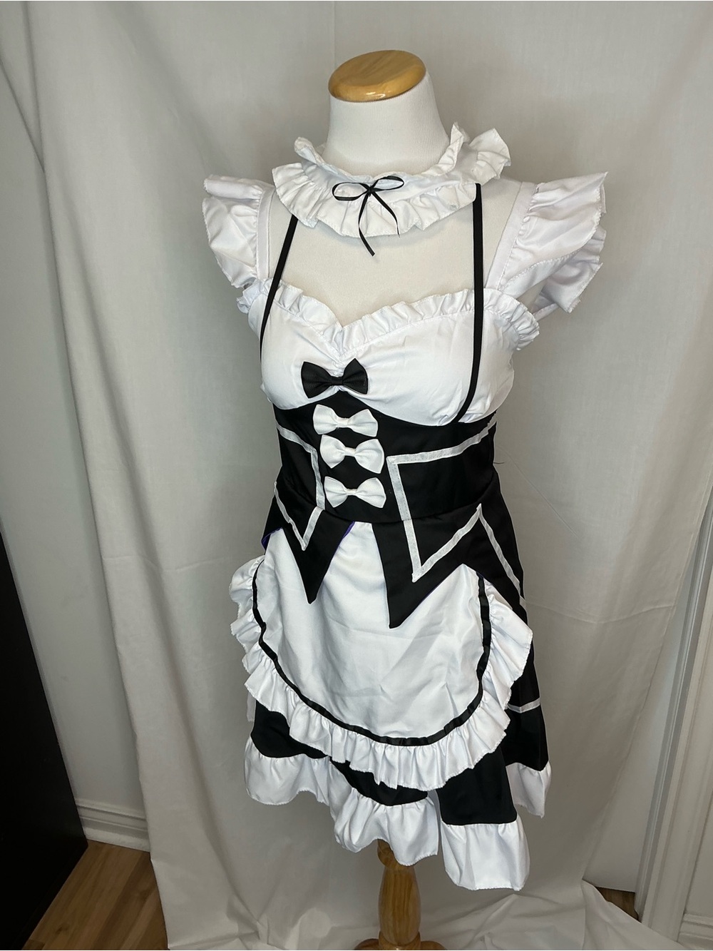 2157 - Black & White Ruffled Maid Dress